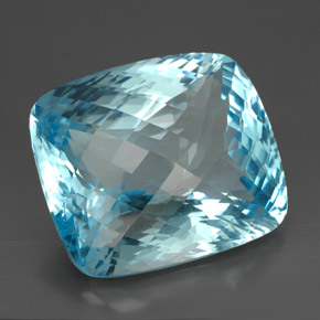 Topacio azul natural de 185,00 ct, corte cojín, IF