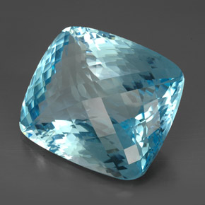 Topacio azul natural de 185,00 ct, corte cojín, IF