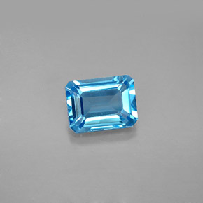 Topacio azul natural de 1,99 ct, corte esmeralda, VS