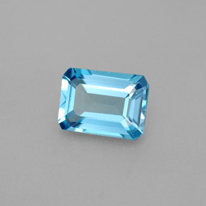 Topacio azul natural de 1,73 ct, corte esmeralda, VS
