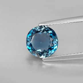 Topacio azul natural de 2,53 ct, corte redondo, VVS-VS