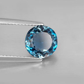 Topacio azul natural de 2,53 ct, corte redondo, VVS-VS