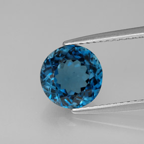 Topacio azul natural de 2,46 ct, corte redondo, VVS-VS