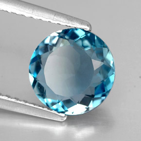 Topacio azul natural de 1,95 ct, corte redondo, VVS-VS