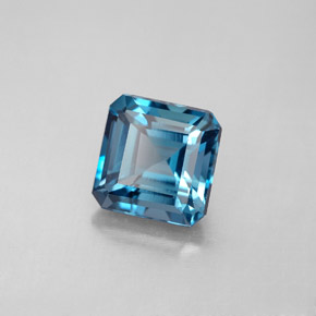 Topacio azul natural de 2,42 ct, corte esmeralda, VS