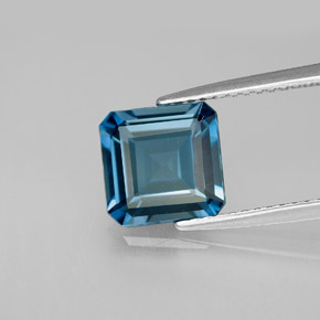 Topacio azul natural de 2,58 ct, corte esmeralda, VS