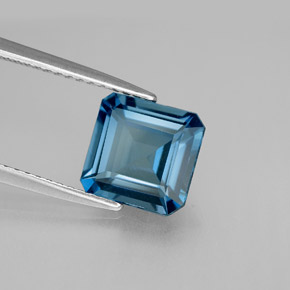 Topacio azul natural de 2,58 ct, corte esmeralda, VS