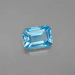 Topacio azul natural de 1,90 ct, corte esmeralda, VS