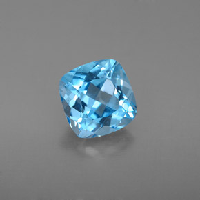 Topacio azul natural de 2,03 ct, corte cojín, VS
