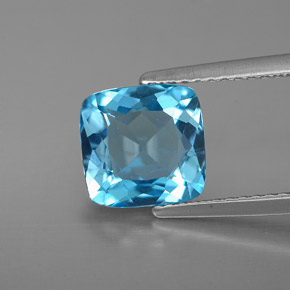 Topacio azul natural de 2,86 ct, corte cojín, VS