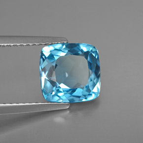 Topacio azul natural de 2,86 ct, corte cojín, VS