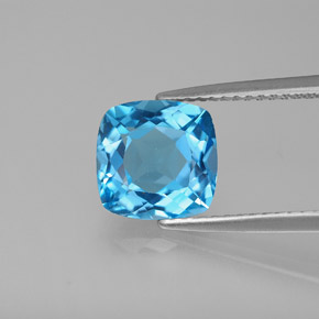 Topacio azul natural de 2,97 ct, corte cojín, VVS-VS