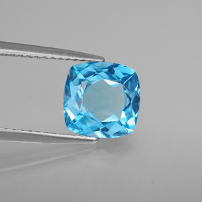 Topacio azul natural de 2,97 ct, corte cojín, VVS-VS