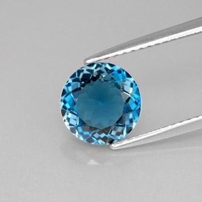 Topacio azul natural de 2,41 ct, corte redondo, VS