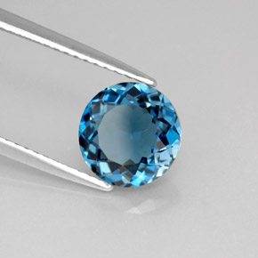 Topacio azul natural de 2,41 ct, corte redondo, VS