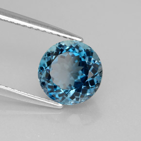 Topacio azul natural de 2,68 ct, corte redondo, VS