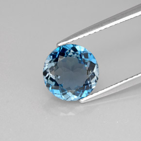 Topacio azul natural de 2,36 ct, corte redondo, VS