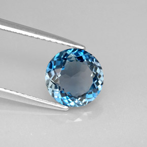 Topacio azul natural de 2,36 ct, corte redondo, VS