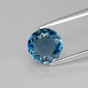 Topacio azul natural de 2,17 ct, corte redondo, VS