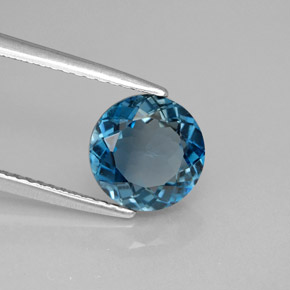 Topacio azul natural de 2,17 ct, corte redondo, VS