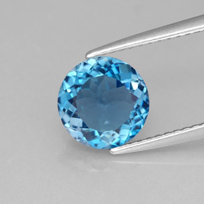 Topacio azul natural de 2,23 ct, corte redondo, VVS-VS