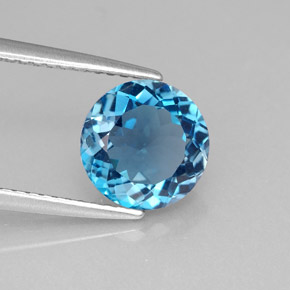 Topacio azul natural de 2,23 ct, corte redondo, VVS-VS