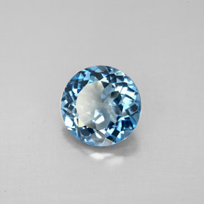 Topacio azul natural de 2,39 ct, corte redondo, VS