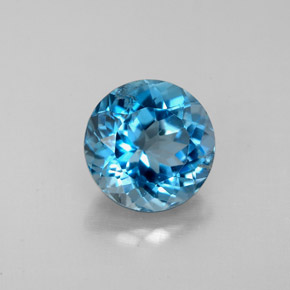 Topacio azul natural de 2,46 ct, corte redondo, VS