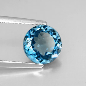 Topacio azul natural de 2,32 ct, corte redondo, VS