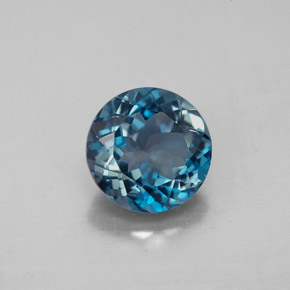 Topacio azul natural de 2,34 ct, corte redondo, VS