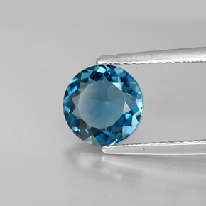 Topacio azul natural de 2,02 ct, corte redondo, VS