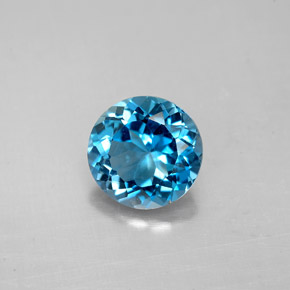 Topacio azul natural de 2,25 ct, corte redondo, VS