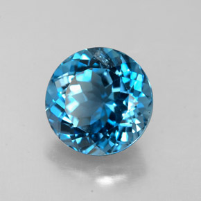 Topacio azul natural de 2,52 ct, corte redondo, VS