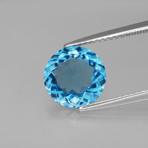 Topacio azul natural de 2,75 ct, corte redondo, VVS-VS