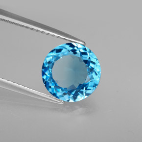 Topacio azul natural de 2,75 ct, corte redondo, VVS-VS