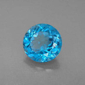 Topacio azul natural de 2,96 ct, corte redondo, VS