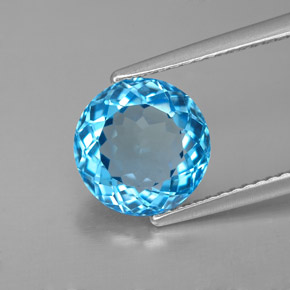 Topacio azul natural de 3,40 ct, corte redondo, VVS-VS