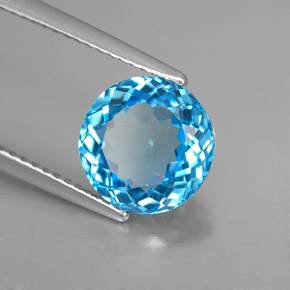 Topacio azul natural de 3,40 ct, corte redondo, VVS-VS