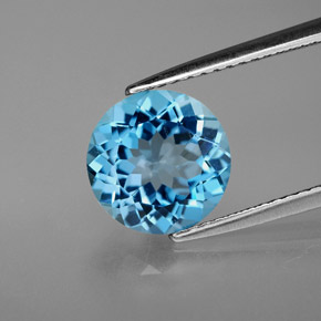 Topacio azul natural de 3,07 ct, corte redondo, VVS-VS