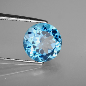 Topacio azul natural de 3,07 ct, corte redondo, VVS-VS