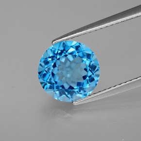 Topacio azul natural de 3,31 ct, corte redondo, VVS