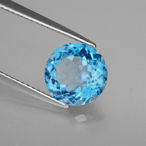 Topacio azul natural de 3,31 ct, corte redondo, VVS
