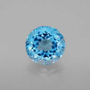 Topacio azul natural de 3,42 ct, corte redondo, VVS-VS