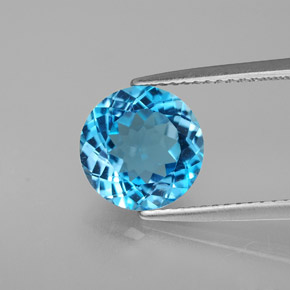 Topacio azul natural de 3,27 ct, corte redondo, VS