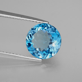 Topacio azul natural de 3,27 ct, corte redondo, VS