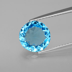 Topacio azul natural de 2,98 ct, corte redondo, VS