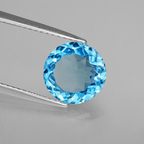Topacio azul natural de 2,98 ct, corte redondo, VS