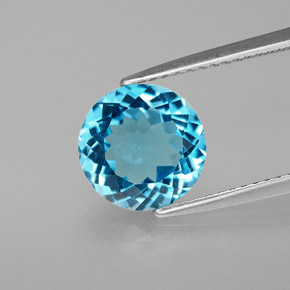 Topacio azul natural de 2,97 ct, corte redondo, VS