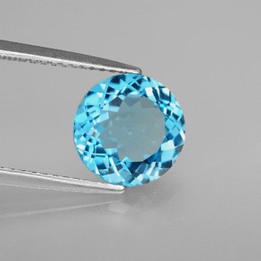 Topacio azul natural de 2,97 ct, corte redondo, VS