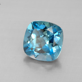 Topacio azul natural de 2,00 ct, corte cojín, VVS-VS
